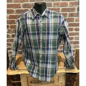 Men’s Banana Republic Shirt Long Sleeve Blue Green Plaid  Large 16 16 1/2